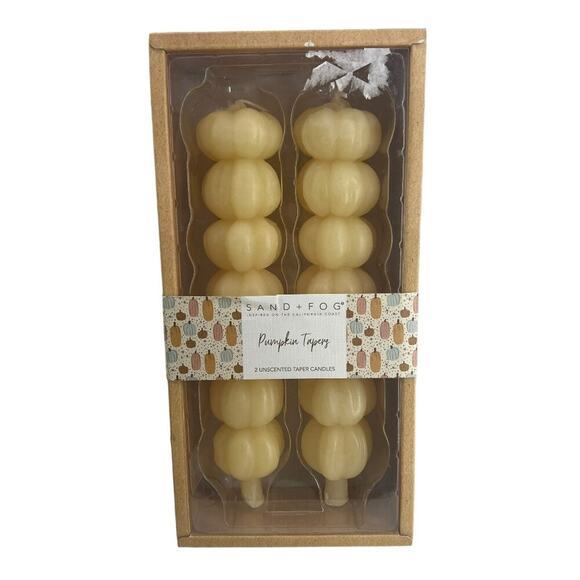 SAND + FOG Pumpkin Tapers Pale Yellow Unscented Taper Candles - Picture 1 of 2